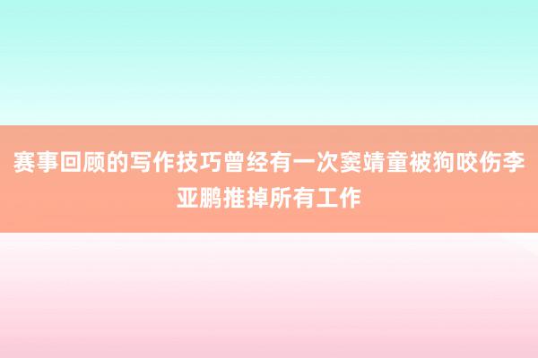 赛事回顾的写作技巧曾经有一次窦靖童被狗咬伤李亚鹏推掉所有工作