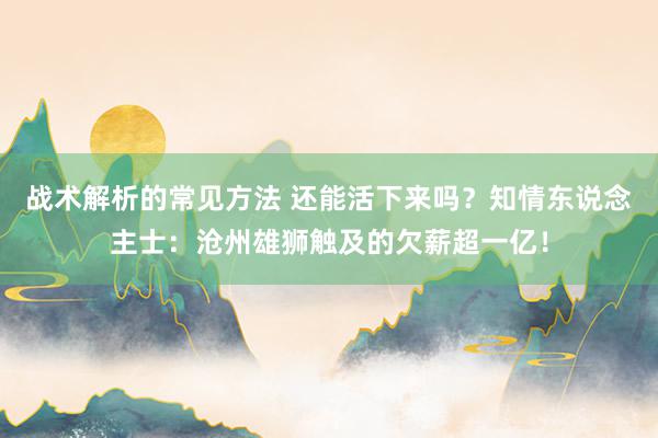 战术解析的常见方法 还能活下来吗？知情东说念主士：沧州雄狮触及的欠薪超一亿！