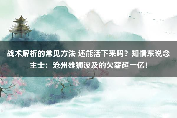 战术解析的常见方法 还能活下来吗？知情东说念主士：沧州雄狮波及的欠薪超一亿！