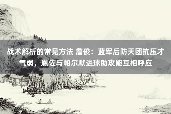 战术解析的常见方法 詹俊：蓝军后防天团抗压才气弱，恩佐与帕尔默进球助攻能互相呼应